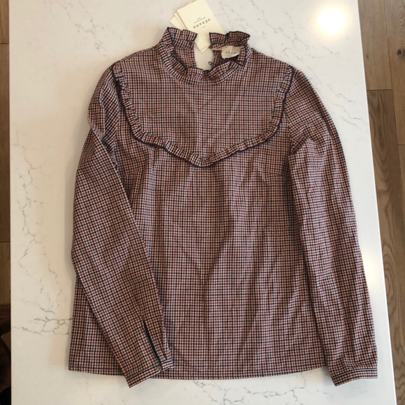 Sezane Tops - Sezane NWT blue and red gingham check blouse